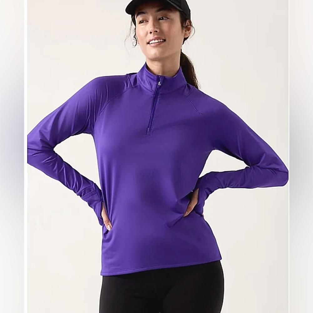 Athleta Noble Blue quarter zip and bootcut pants